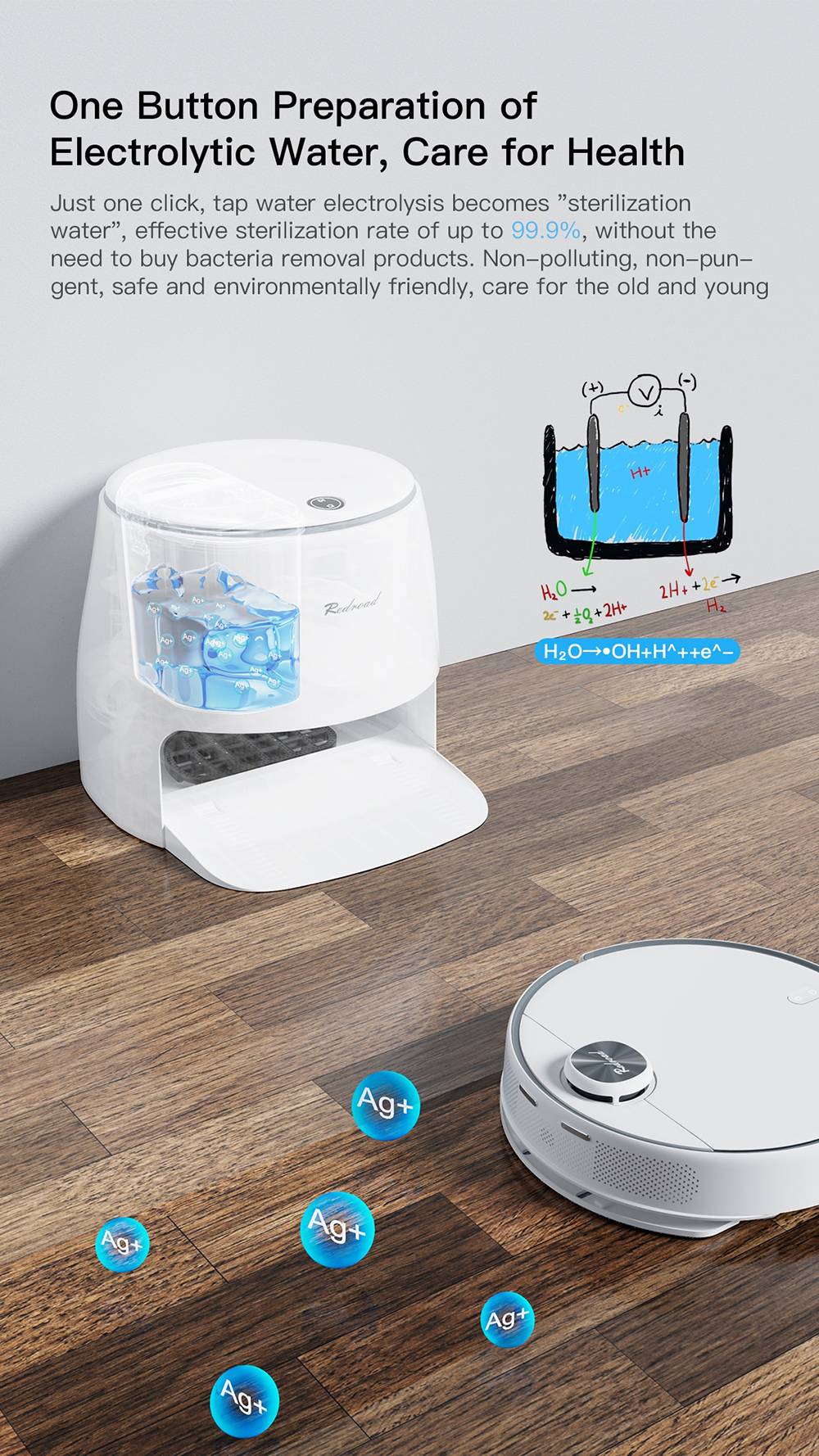 Redroad G10 Self-cleaning Robot Vacuum Cleaner 2800pa Suction High-Frequency Vibrating Mopping Auto Mop Lifting Electrolytic Water Sterilization LDS Navigation TOF Obstacle Avoidance 5200mAh Battery 450ml Dustbin 450ml Water Tank APP Control - White