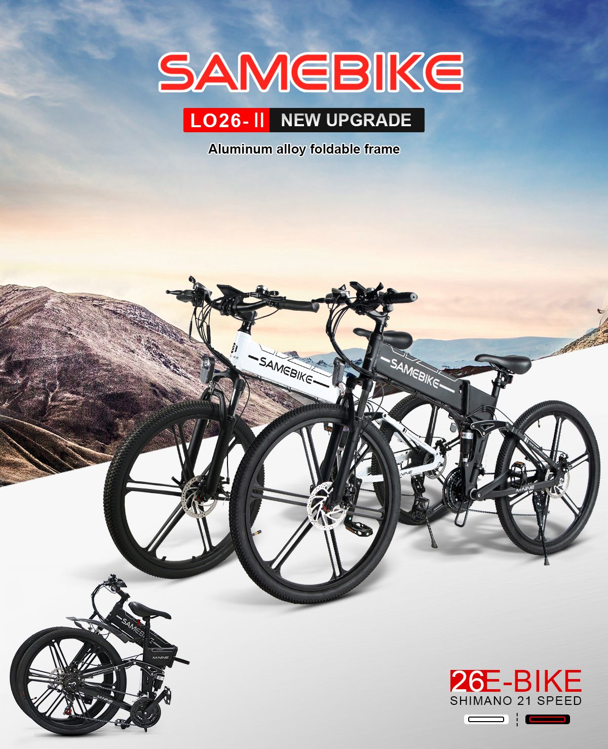 Samebike LO26-II Portable Folding Smart Electric Moped Bike 500W Motor Max 35km/h 26 Inch Tire - Black 10 Samebike LO26-II Portable Folding Smart Electric Moped Bike 500W Motor Max 35km/h 26 Inch Tire - Black