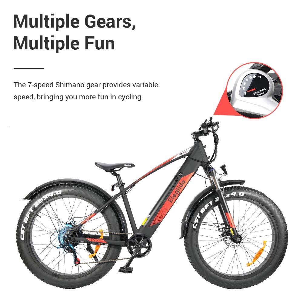 Eleglide Tankroll Electric Mountain Bike 26*4.0 Inch Fat Tires 250W Motor 25Km/h Speed 48V 10Ah Battery Shimano 7-Speed Gear 70KM Top Range Dual Disc Brake 57N.m Powerful Motor Moped Fat Bike