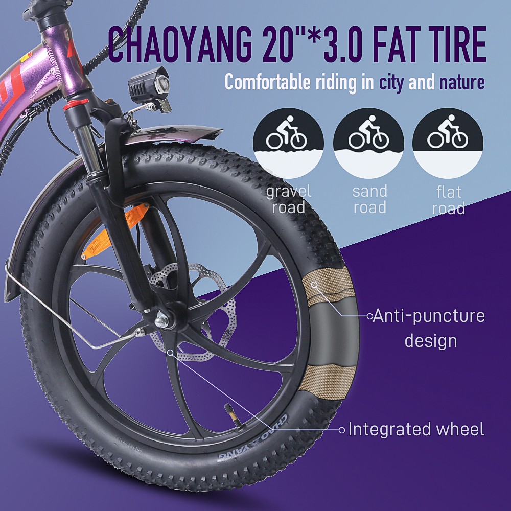 Elektrobicykel FAFREES F20 Pro 20*3.0 Inch Fat Tire 250W Brushless Motor 25Km/h Max Speed 7-Speed Gears With Removable 36V 18AH Lithium Battery 150KM Max Range Double Disc Brake Folding Frame E-bike - Purple