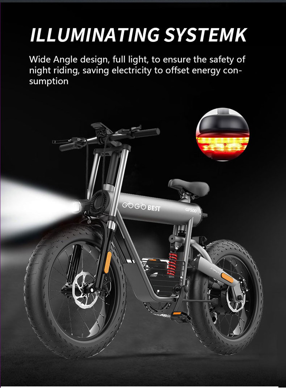 GOGOBEST GF500 Electric Bicycle 20*4.0 inch Tire 750W Motor 48V 20Ah Battery 90-100km Max Range 45km/h Top Speed