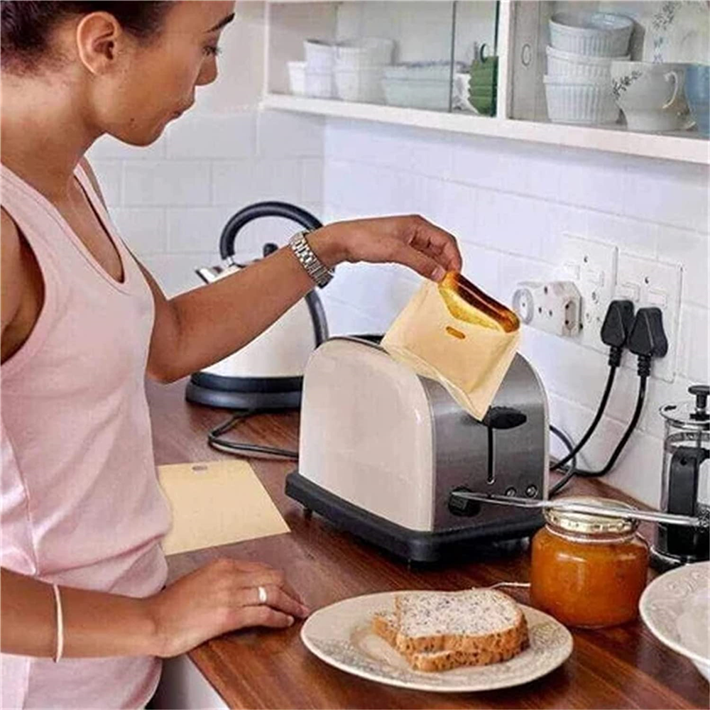 Non-Stick Teflon Toaster Bags, Reusable, Heat Resistant, Microwave BBQ Bag for Grilled Cheese Sandwiches, 10Pcs - Size L