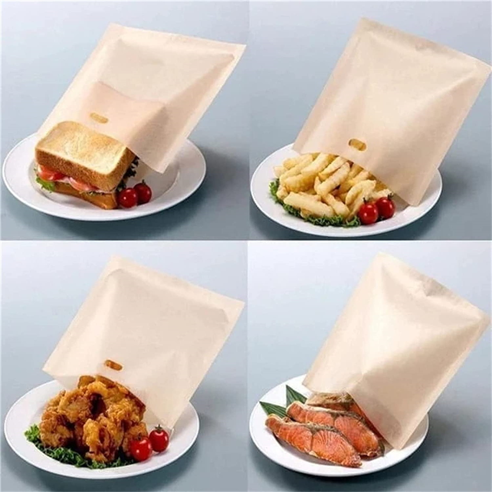 Non-Stick Teflon Toaster Bags, Reusable, Heat Resistant, Microwave BBQ Bag for Grilled Cheese Sandwiches, 10Pcs - Size M
