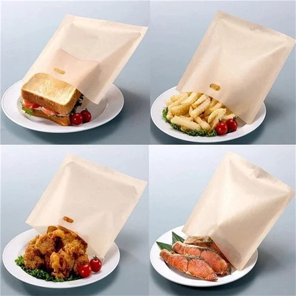 Non-Stick Teflon Toaster Bags, Reusable, Heat Resistant, Microwave BBQ Bag for Grilled Cheese Sandwiches, 10Pcs - Size S