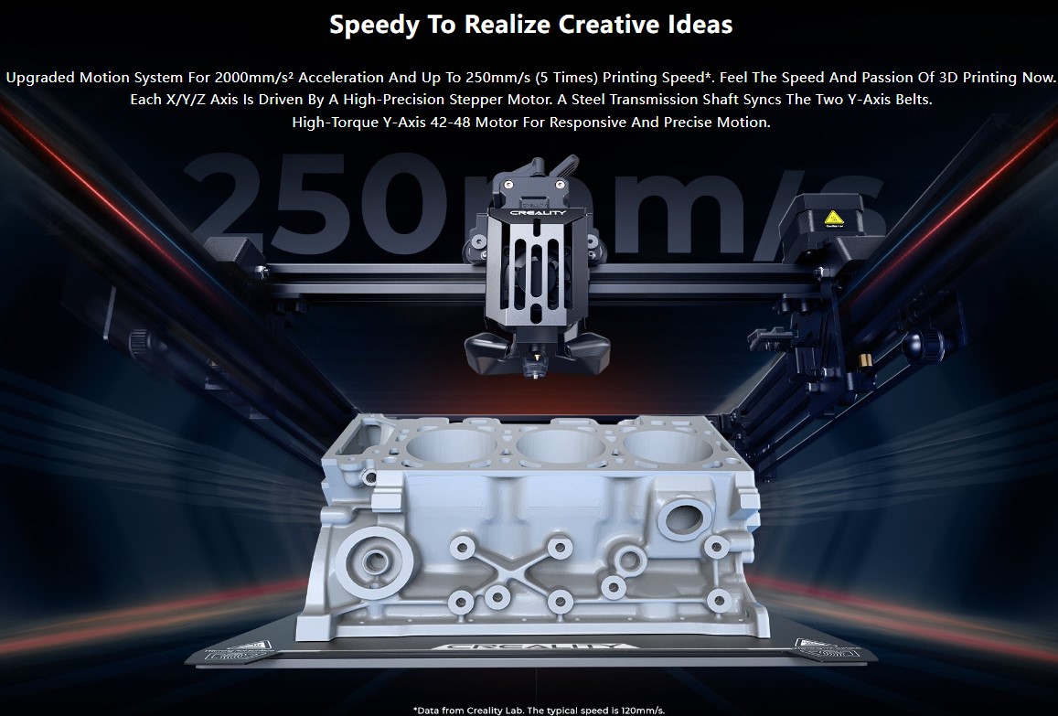 Imprimante 3D Creality Ender-5 S1, 250 mm/s, extrudeuse directe Sprite, impression à 300 degrés Celsius, mise à niveau automatique CR Touch, cadre cube stable, écran tactile 4,3 pouces, 220 x 220 x 280 mm