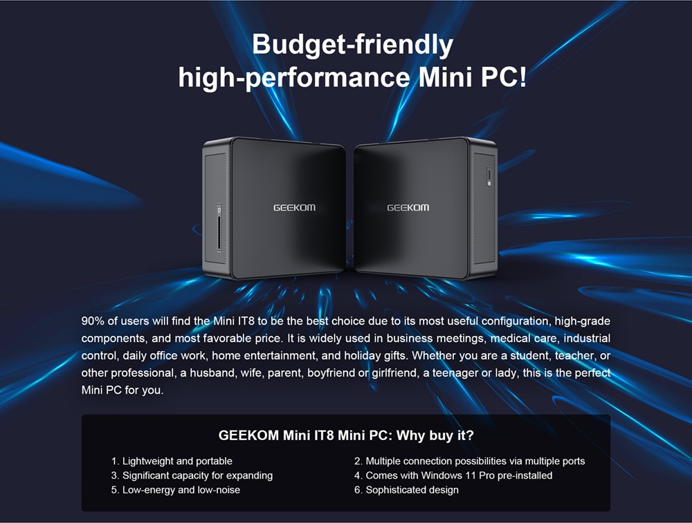 GEEKOM Mini IT8 MiNi PC intel 8th Gen Core i5-8259U 16GB RAM 512GB SSD WIFI 5 Gigabit LAN HDMI DP