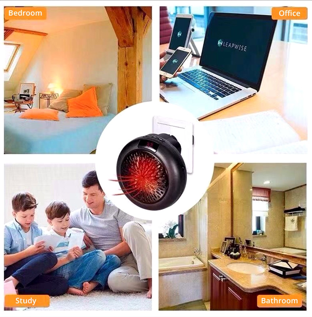 400W Electric Fan Heater, Mini Portable Round Air Heater, Ceramic Heating Element Desktop Winter Warmer, LED Display - White