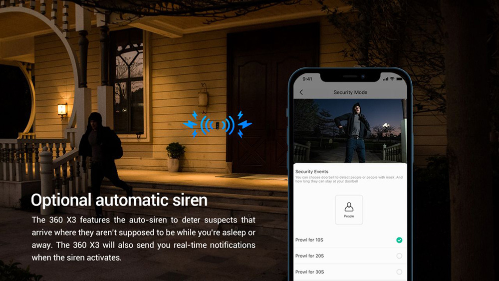 360 Video Doorbell X3, 5MP Camera, 8GB Storage Wi-Fi Base Station, Radar Sensor, Night Vision Anti-theft Automatic Siren, 5000mAh Battery