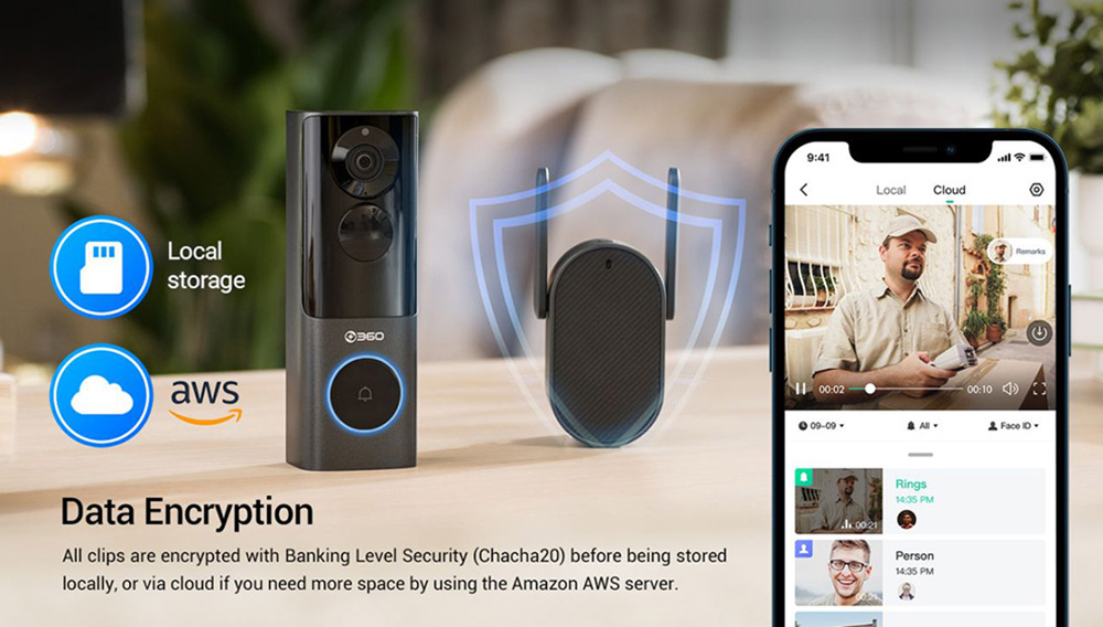 360 Video Doorbell X3, 5MP Camera, 8GB Storage Wi-Fi Base Station, Radar Sensor, Night Vision Anti-theft Automatic Siren, 5000mAh Battery