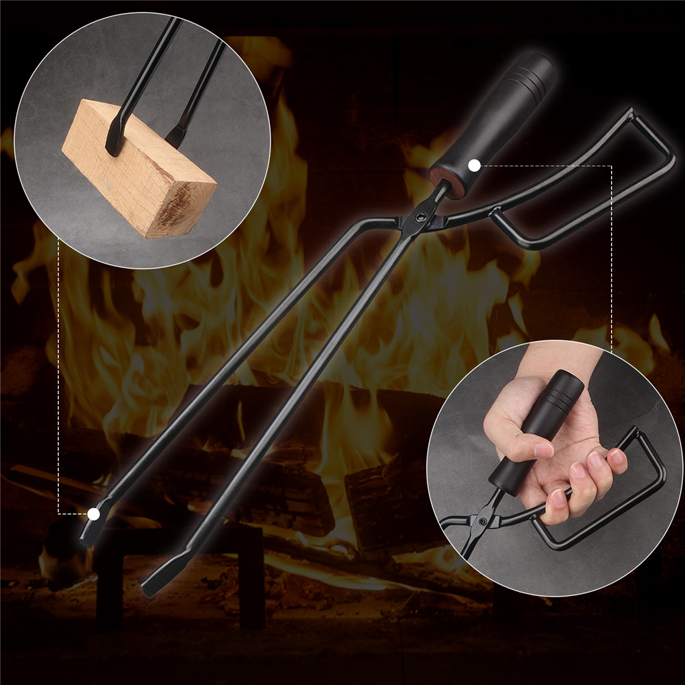 40cm Durable Iron Fire Tongs Shears, Outdoor Camping Bonfire BBQ Firewood Clip Tool, Stove Fire Charcoal Tongs Clamp