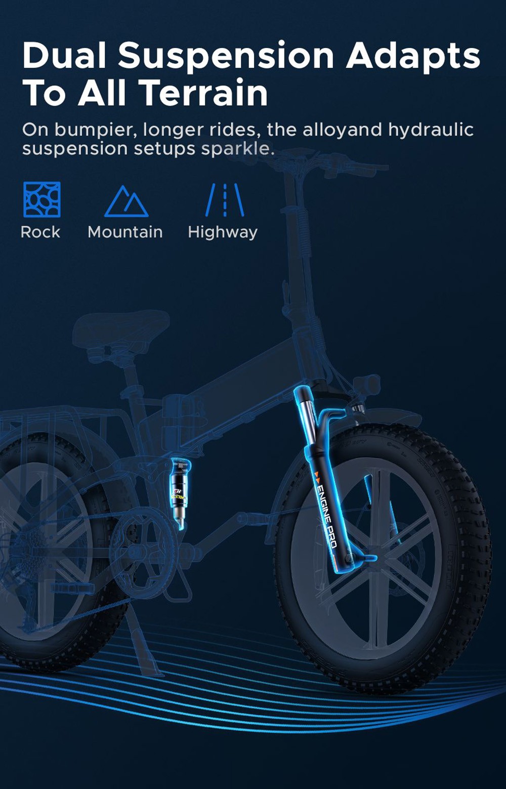 2PCS ENGWE ENGINE Pro Folding Electric Bike 20*4.0 Inch Fat Tire 750W Brushless Motor 48V 16Ah Battery 45Km/h Max Speed Up To 120KM Range 8 Speed System LCD Smart Display Hydraulic Disc Brakes Mountain Bicycle - Gray 11 ENGWE ENGINE Pro Folding Electric Bicycle 20*4.0 Inch Fat Tire 750W Brushless Motor 48V 16Ah Battery 45km/h Max Speed Up to 120KM Range 8 Speed System LCD Smart Display Hydraulic Disc Brakes - Grey