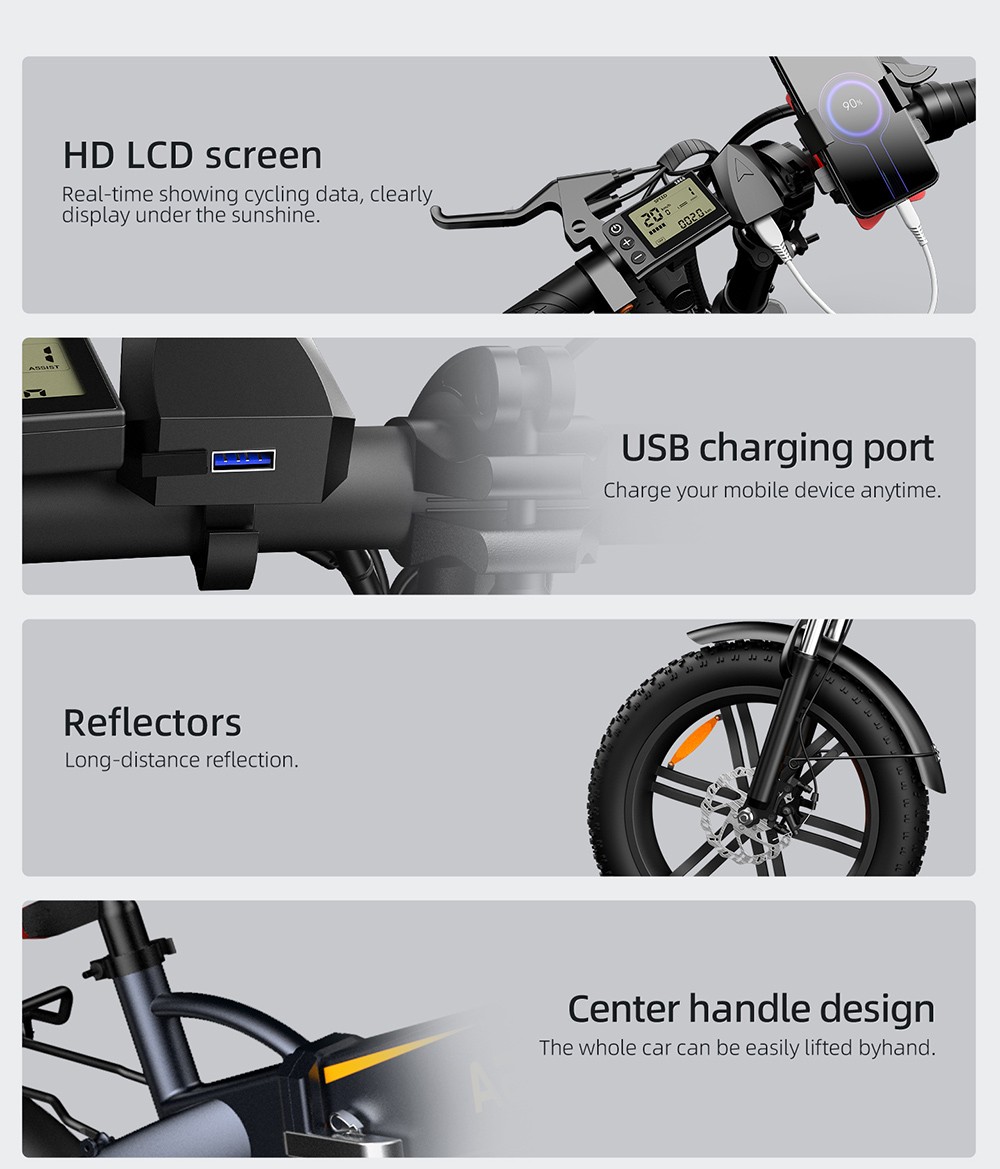 ADO A20F XE 250W Elektrobicykel so skladacím rámom 7-rýchlostné prevody Odnímateľný 10.4 AH lítium-iónová batéria E-bike - Grey