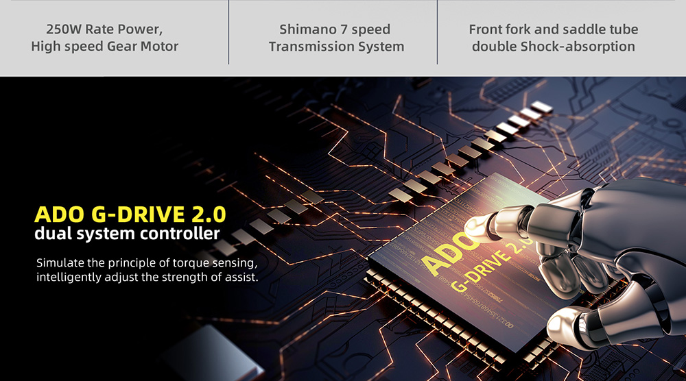 ADO A20 XE 250W Electric Bike Folding Frame 7-Speed Gears Removable 10.4 AH Lithium-Ion Battery E-bike - Grey