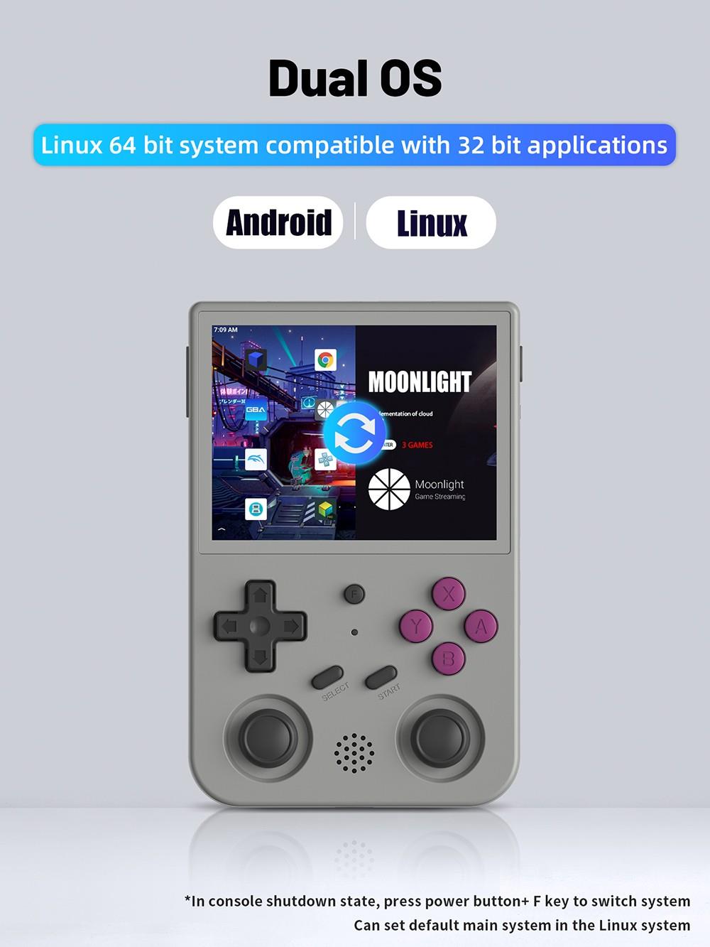 ANBERNIC RG353VS Portable Game Console Android 16GB Linux+128GB Game TF Card 3.5'' IPS Retro WiFi Bluetooth - Grey