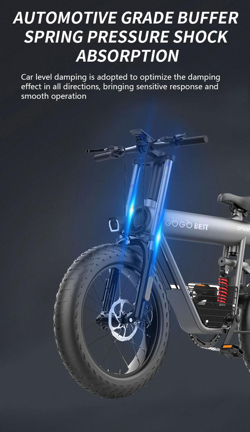 GOGOBEST GF500 Electric Bicycle 20*4.0 inch Tire 750W Motor 48V 20Ah Battery 90-100km Max Range 45km/h Top Speed