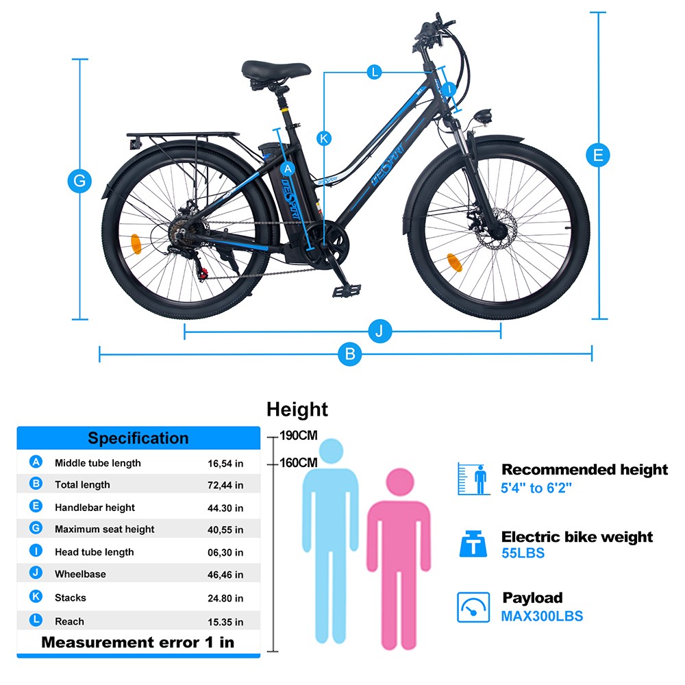 ONESPORT BK1 Electric Bike 36V 350W Motor 10Ah Battery Shimano 7 Speed Gear Front Suspension and Dual Disc Brakes - Black