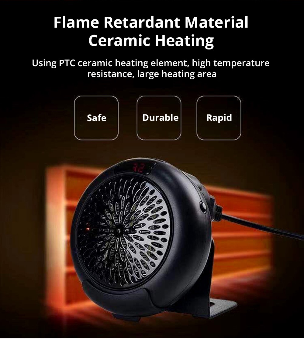 400W Electric Fan Heater, Mini Portable Round Air Heater, Ceramic Heating Element Desktop Winter Warmer, LED Display - White