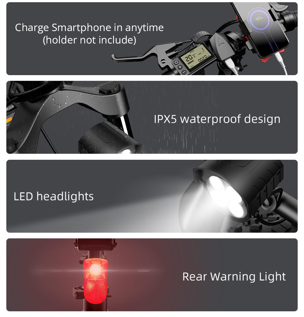 ADO A20F+ International Version Off-road Electric Folding Bike 20*4.0 inch 500W Brushless DC Motor SHIMANO 7-Speed Rear Derailleur 36V 10.4Ah Removable Battery 25km/h Max speed Pure power up to 50km Range Aluminum alloy Frame - Black