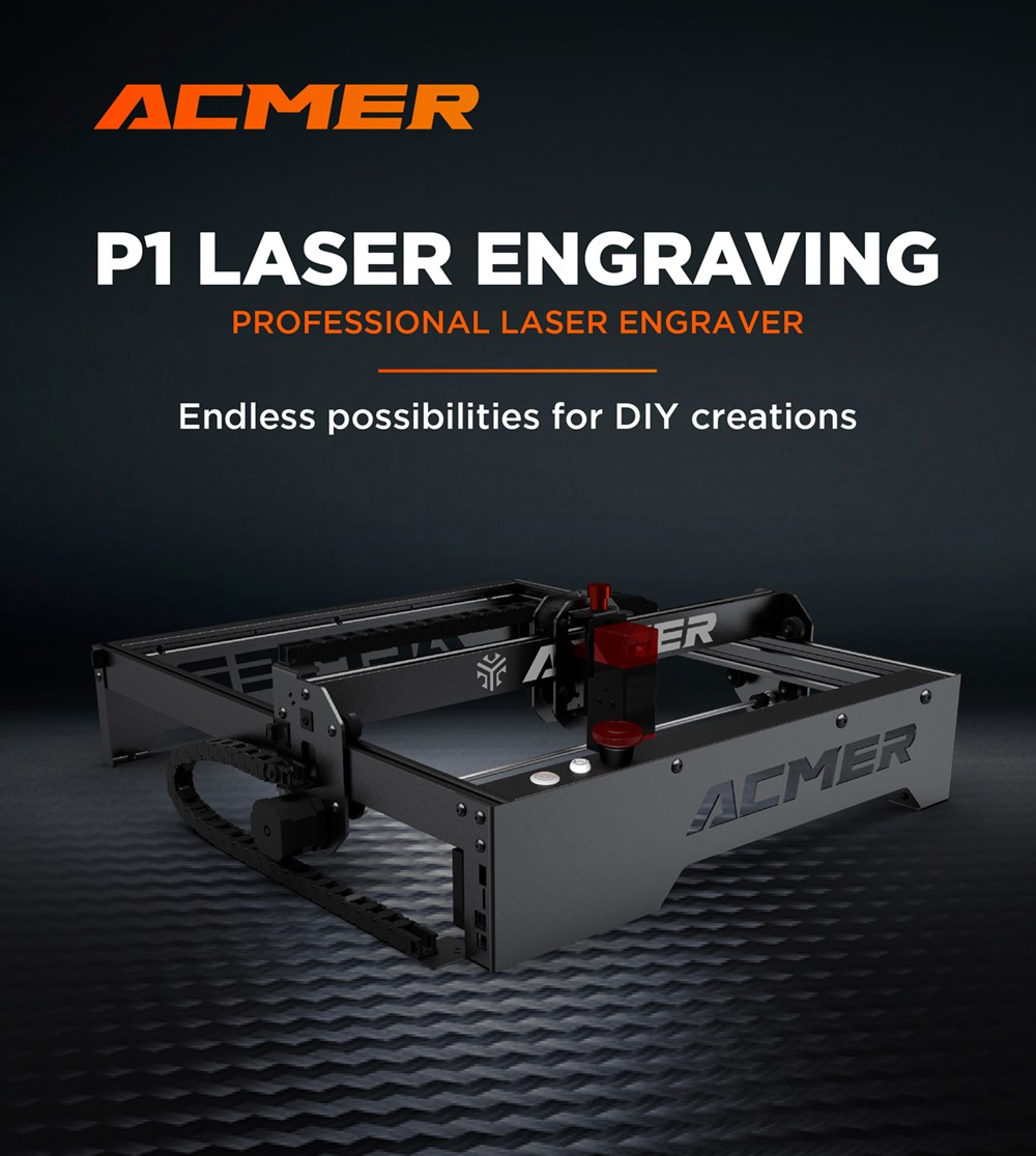 Découpeur de graveur laser ACMER-P1 10 W, spot 0,06 x 0,08 mm, vitesse de gravure 10 000 mm/min, gravure hors ligne, carte mère 32 bits, 400 x 410 mm