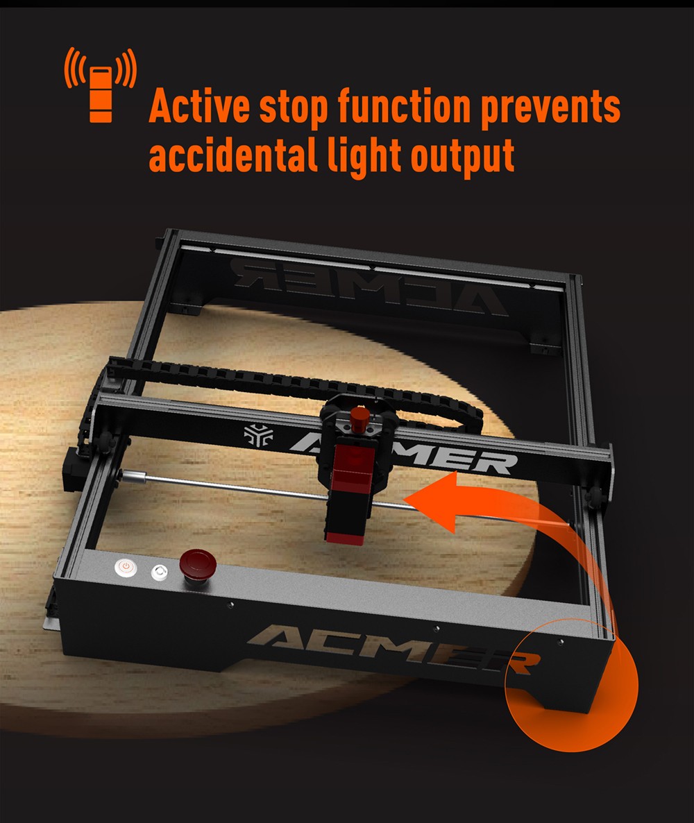 ACMER-P1 10W Laser Engraver Cutter, 0.06x0.08mm Spot, 10000mm/min Engraving Speed, Offline Engraving, 32-bit Motherboard, 400x410mm