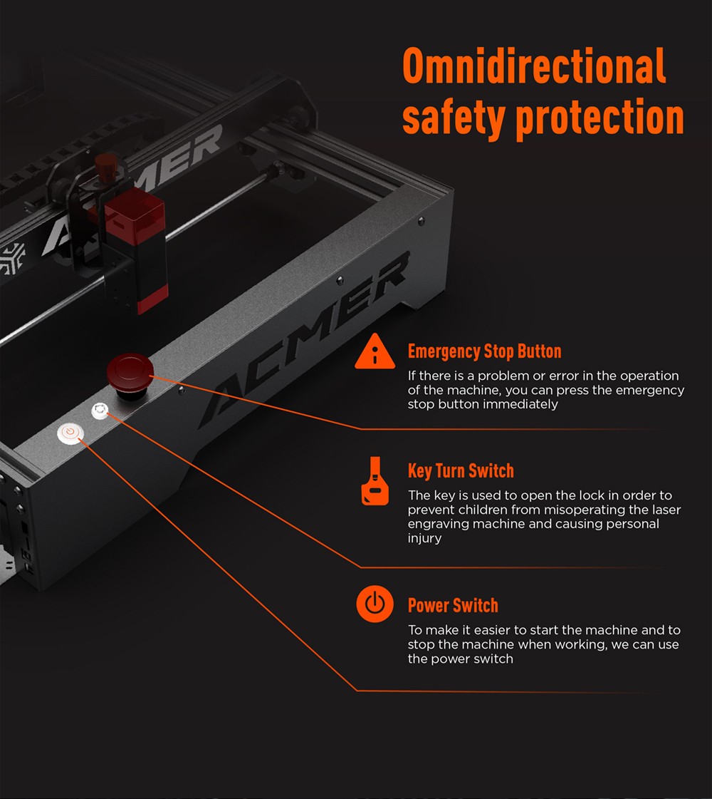ACMER-P1 10W Laser Engraver Cutter, 0.06x0.08mm Spot, 10000mm/min Engraving Speed, Offline Engraving, 32-bit Motherboard, 400x410mm