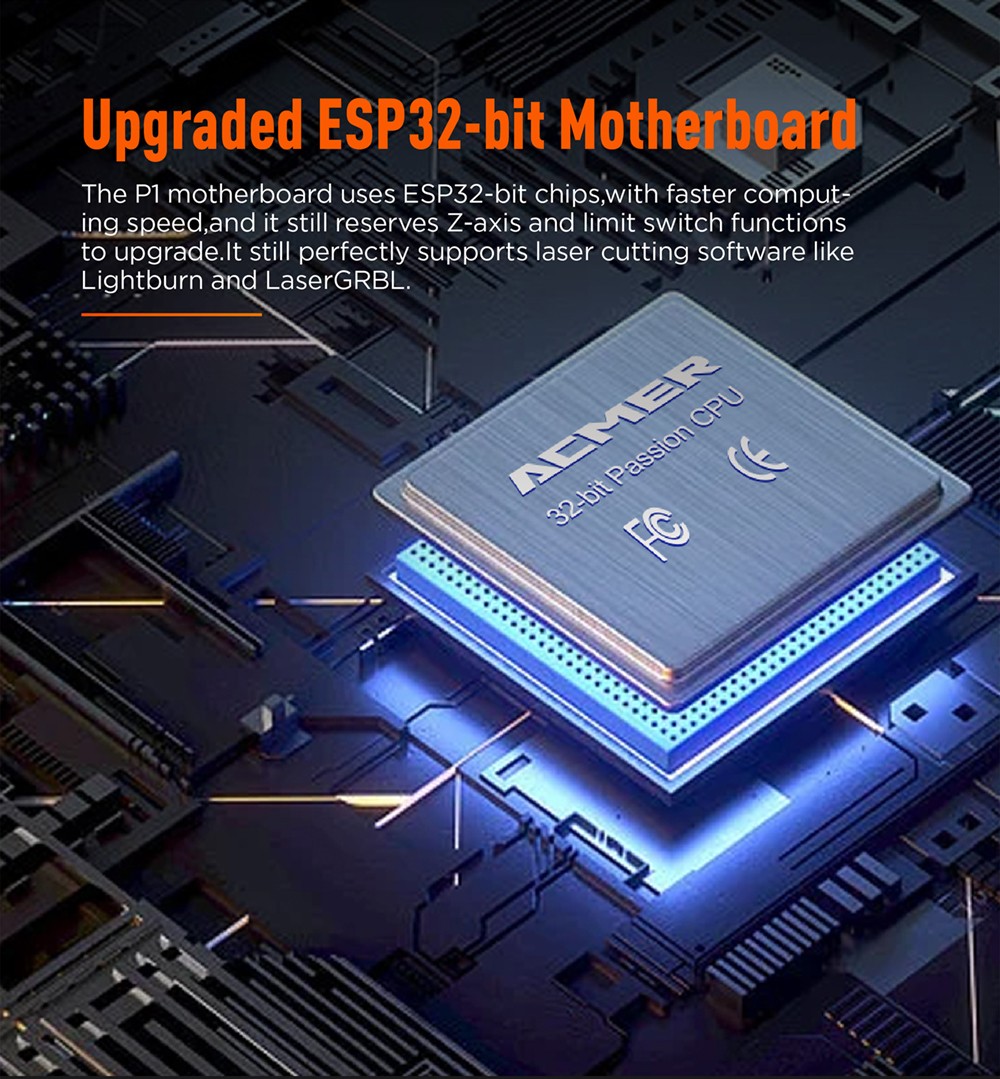 ACMER-P1 10W Laser Engraver Cutter, 0.06x0.08mm Spot, 10000mm/min Engraving Speed, Offline Engraving, 32-bit Motherboard, 400x410mm