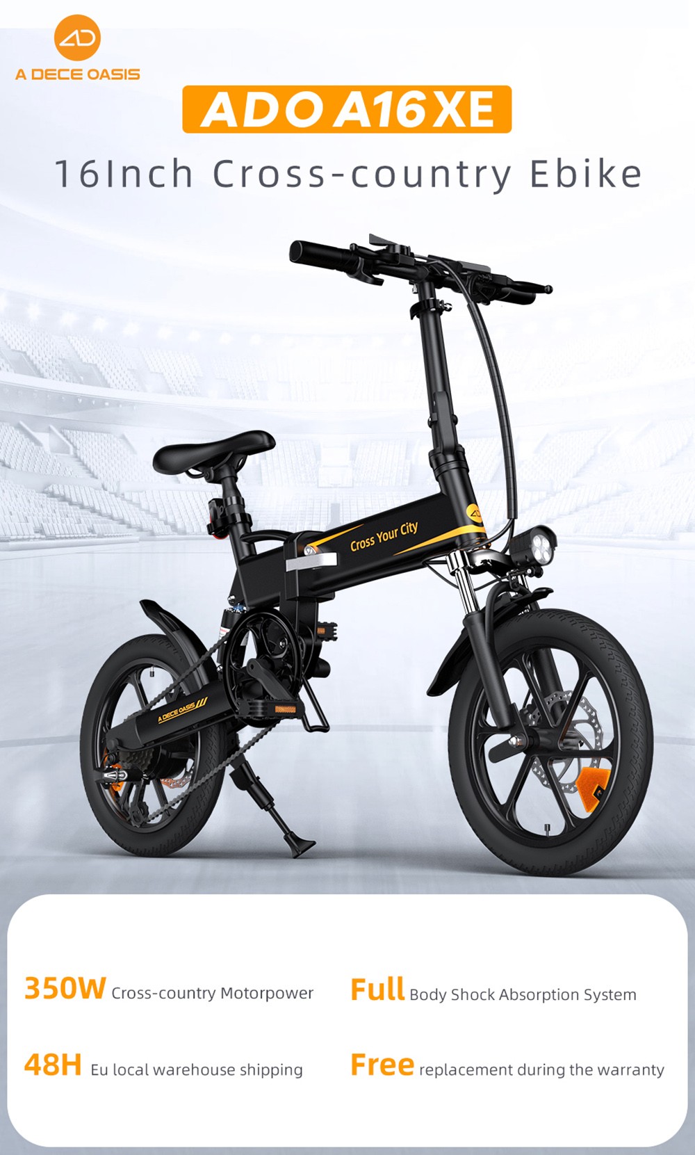 ADO A16 XE Folding Electric Bike 250W Geared Hub Motor 36V 7.5Ah Battery For 43 Mile Range 25km/h Max Speed - Grey 14 ADO A16 XE Folding Electric Bike 250W Geared Hub Motor 36V 7.5Ah Battery for 43 Mile Range 25km/h Max Speed - Grey