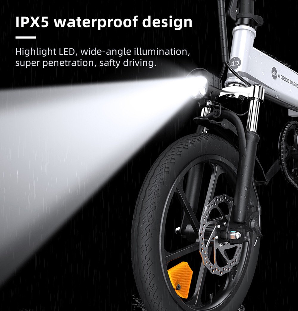 ADO A16 XE Folding Electric Bike 250W Geared Hub Motor 36V 7.5Ah Battery for 43 Mile Range 25km/h Max Speed - White