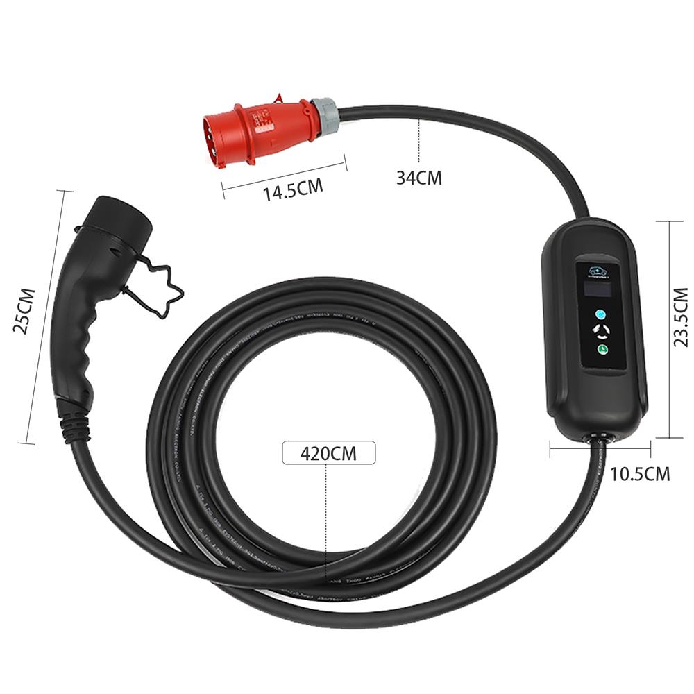 ANDAIIC EV Charger Elektrická prenosná nabíjačka do auta typ 2 IEC62196 režim 2 8/10/13/16A 3-fázový nastaviteľný prúd 5 m kábel bez zástrčky drôtu