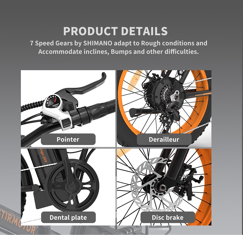 AOSTIRMOTOR A20 Folding Electric Bike 20*4.0 Fat Tire 36V 13Ah Battery 500W Motor 40km/h Max Speed - Orange 21 AOSTIRMOTOR A20 Folding Electric Bike 20*4.0 Fat Tire 36V 13Ah Battery 500W Motor 40km/h Max Speed - Orange