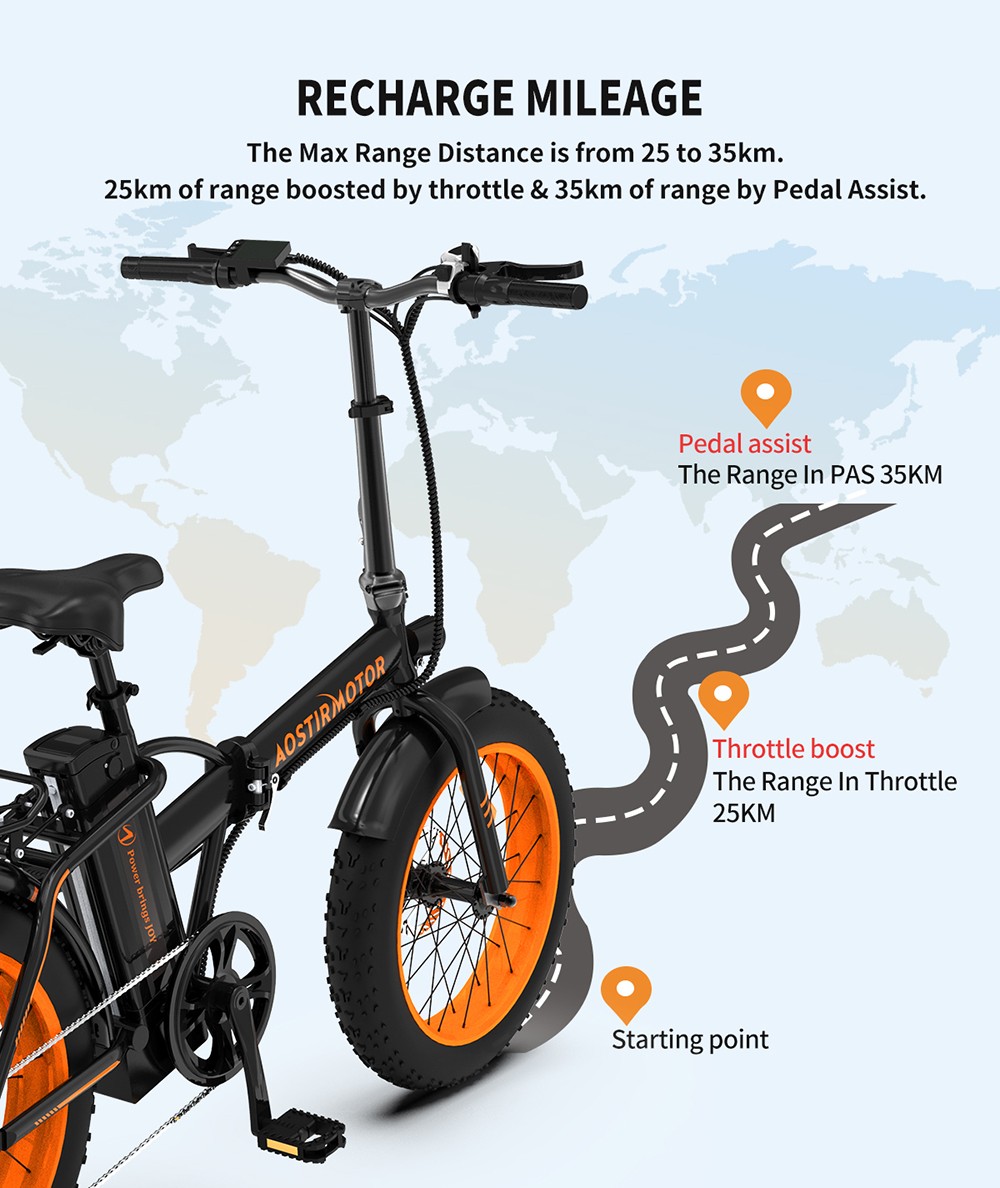 AOSTIRMOTOR A20 Folding Electric Bike 20*4.0 Fat Tire 36V 13Ah Battery 500W Motor 40km/h Max Speed - Orange 15 AOSTIRMOTOR A20 Folding Electric Bike 20*4.0 Fat Tire 36V 13Ah Battery 500W Motor 40km/h Max Speed - Orange