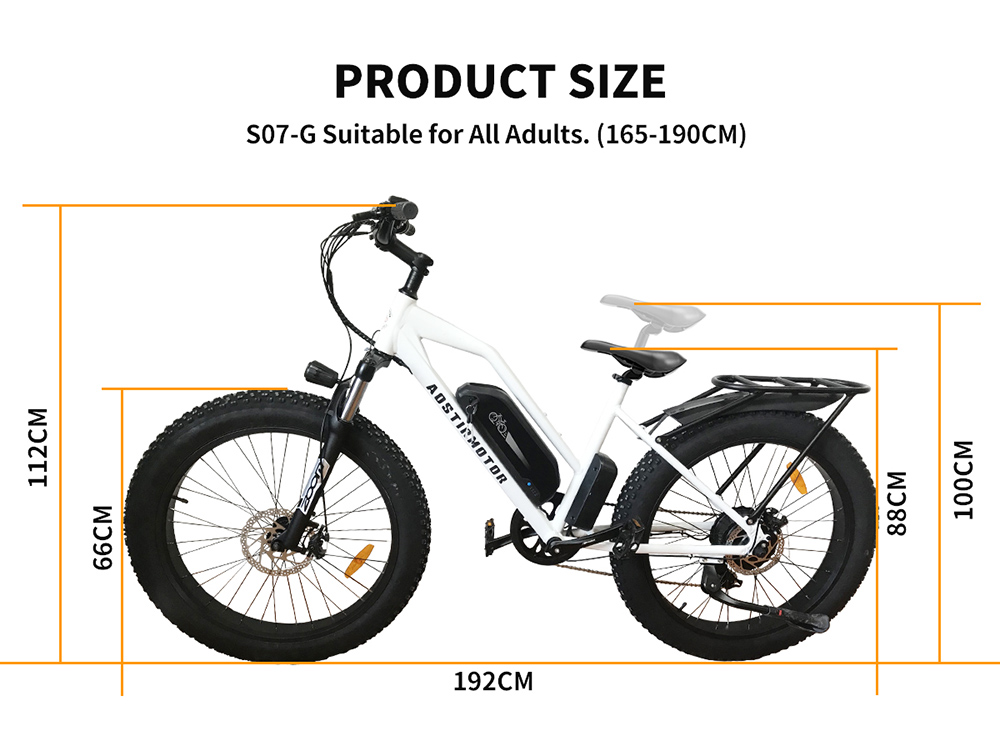 AOSTIRMOTOR S07-G Electric Bike 26*4.0 Inch Fat Tire 48V 13Ah Battery 750W Motor 45Km/h Max Speed Shimano 7-Speed Gear Dual Disc Brake - White 19 AOSTIRMOTOR S07-G Electric Bike 26*4.0'' Fat Tire 48V 13Ah Battery 750W Motor 7 Speed Shimano Gear - White