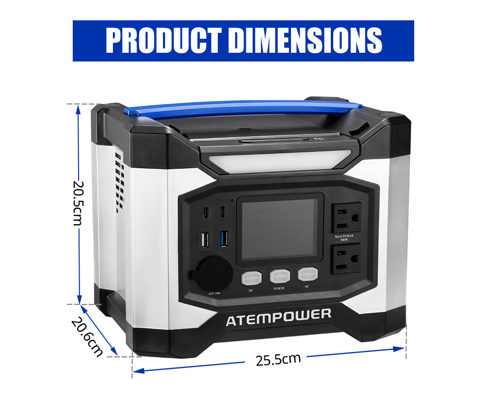 ATEM POWER AP500X Portable Power Station, 518Wh/140000mAh Solar Generator, 500W 110V AC Pure Sine Wave Inverter, 6 Outlets
