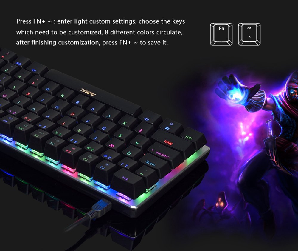 Ajazz AK33RGB 82keys Anti-ghosting Ergonomic Mechanical Keyboard Durable RGB Backlight Blue Switch - Black