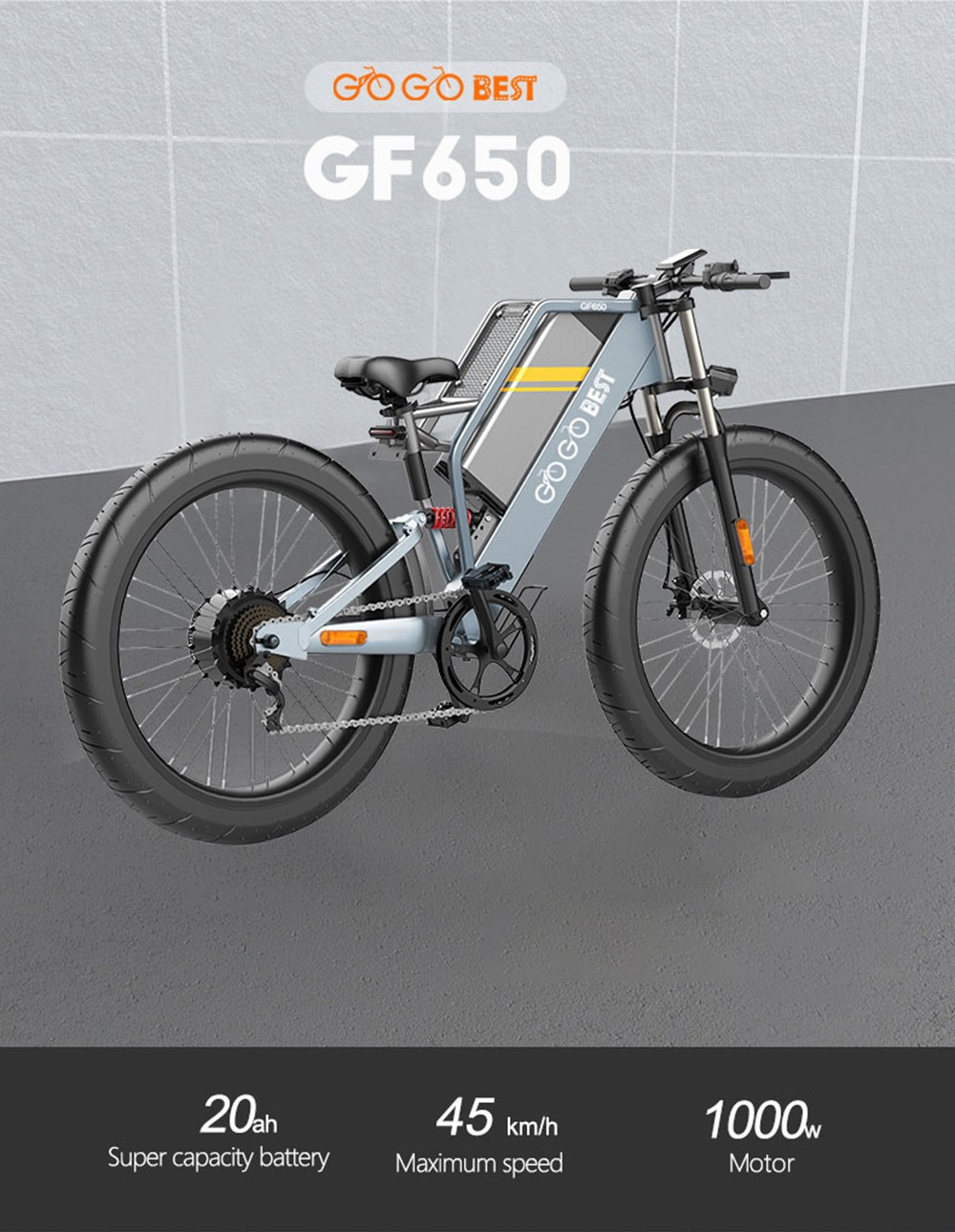 GOGOBEST GF650 Electric Bicycle 26*4.0'' Fat Tire 1000W Motor 48V 20Ah Battery 90-100km Max Range 45km/h Top Speed