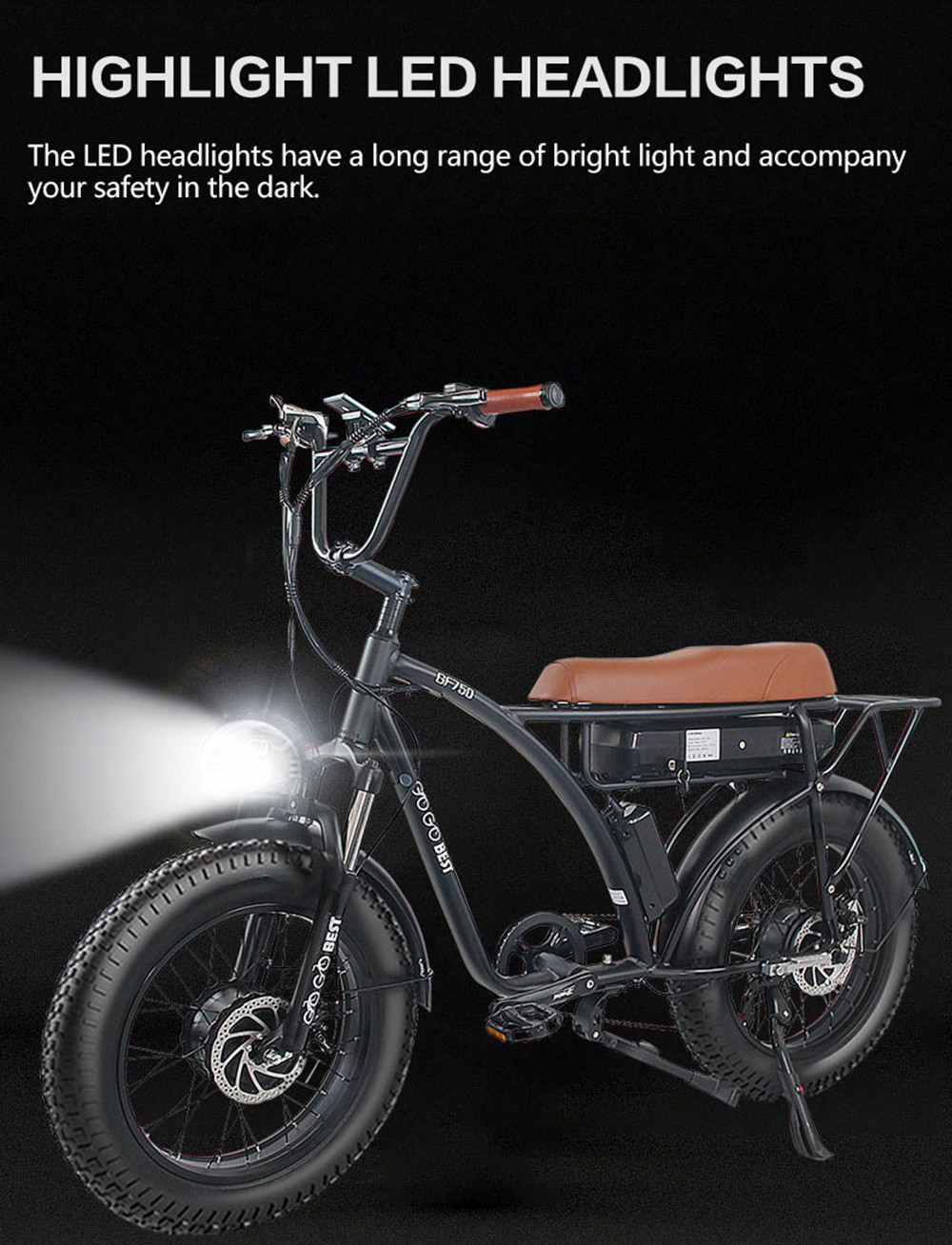 GOGOBEST GF750 Electric Bicycle 1000W*2 Dual Motors 50Km/h Max Speed 48V 17.5Ah Battery 20*4.0 Inch Fat Tire Shimano 7-Speed Gear With USB Phone Charging 200KG Max Load - Blue 17 GOGOBEST GF750 Electric Bicycle 1000W*2 Dual Motors 48V 17.5Ah Battery 20*4.0'' Tire Shimano 7-Speed Gear - Blue