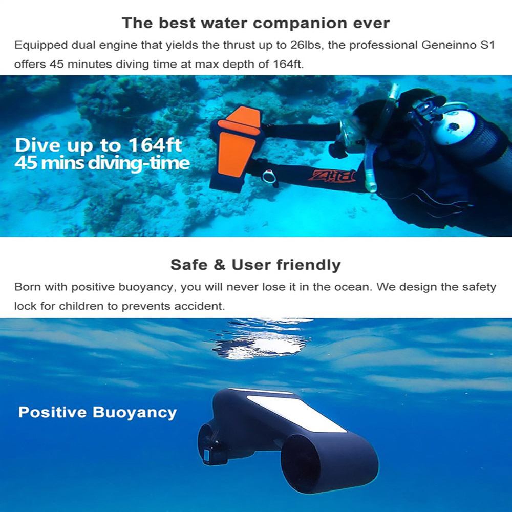 Geneinno S1 Underwater Scooter Compatible with GoPro Camera Sea Scooter Orange