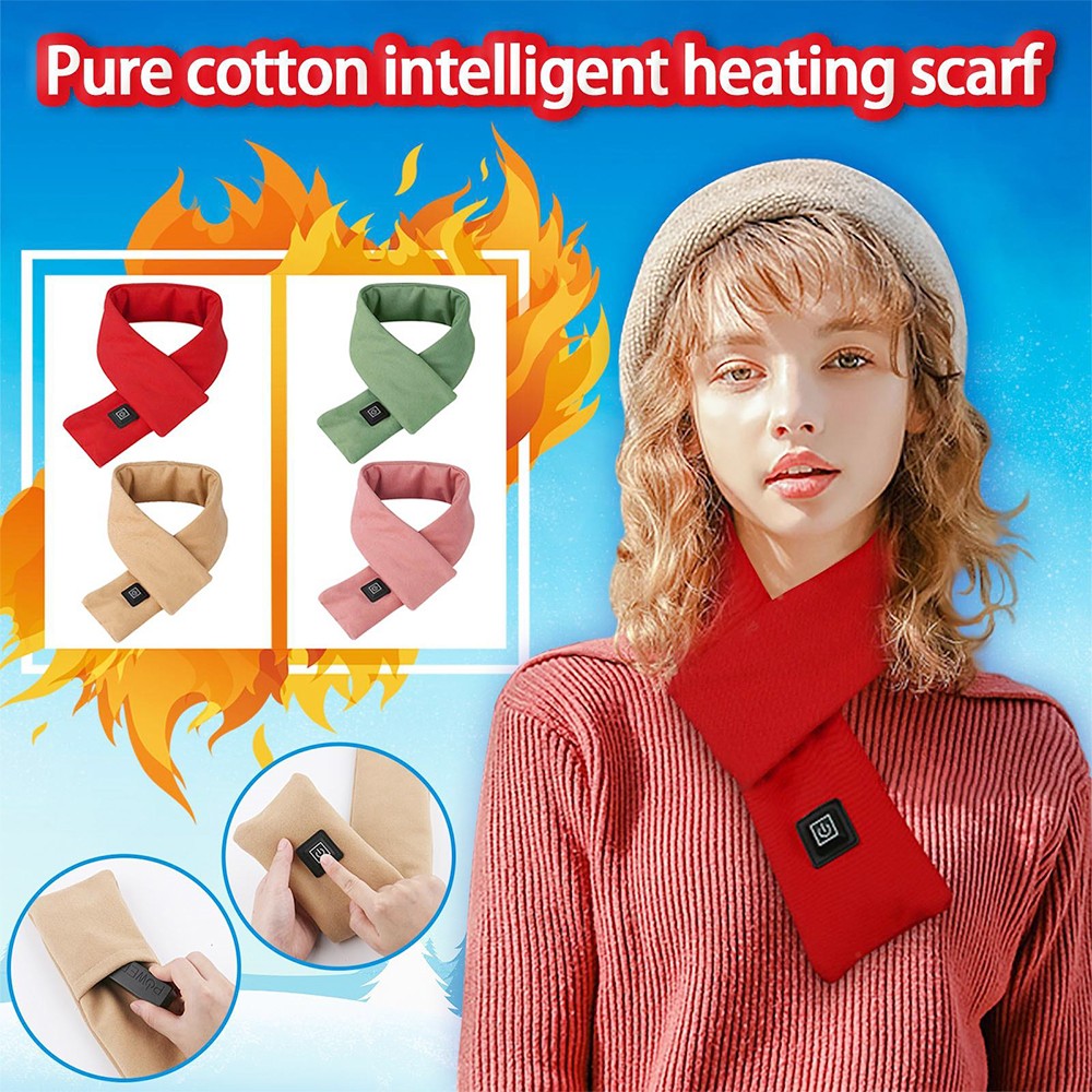 Graphene Smart Electric Heating Scarf Unisex Winter Neck Warm, 2000mAh Power Bank, USB Charging - Red