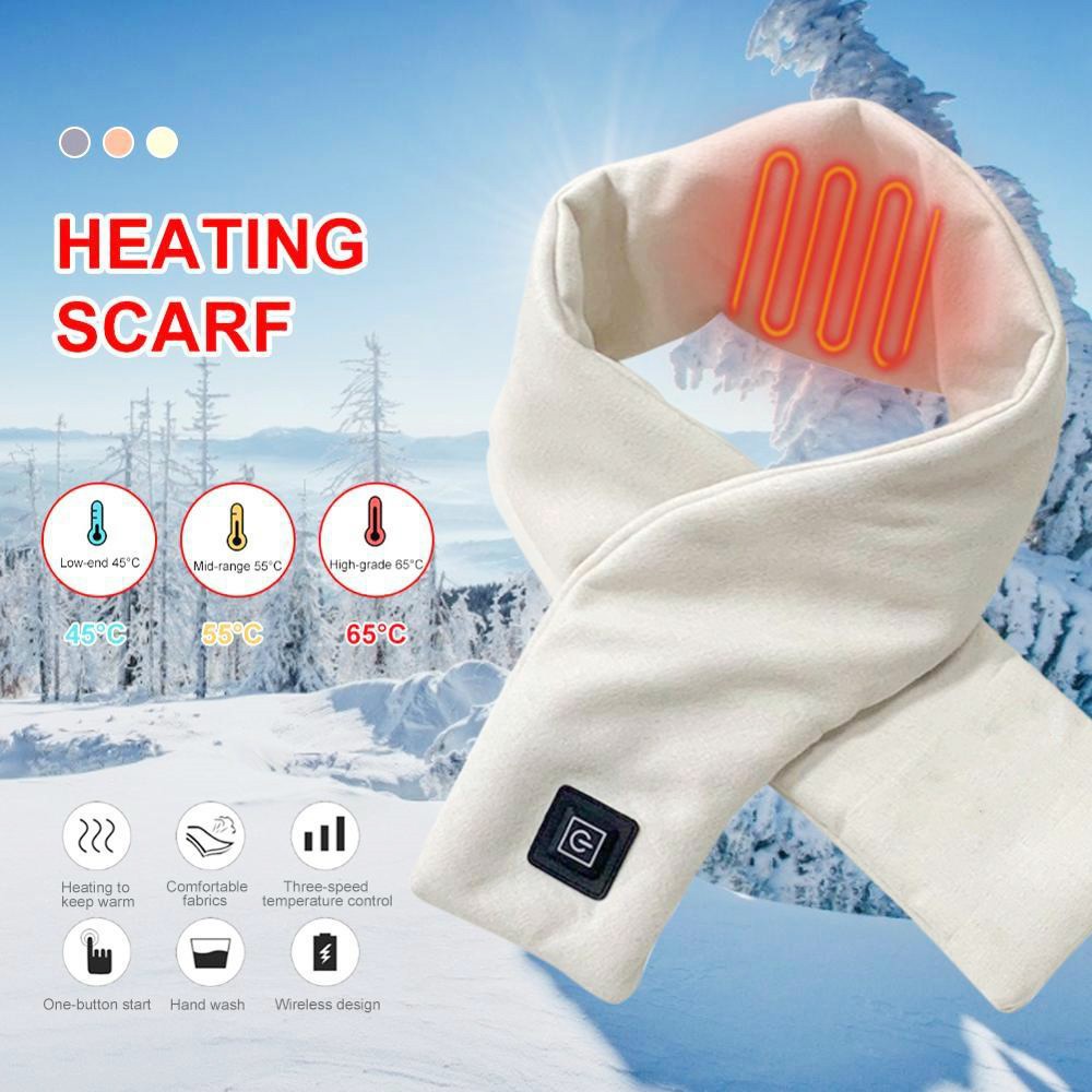 Graphene Smart Electric Heating Scarf Unisex Winter Neck Warm, 2000mAh Power Bank, USB Charging - Red