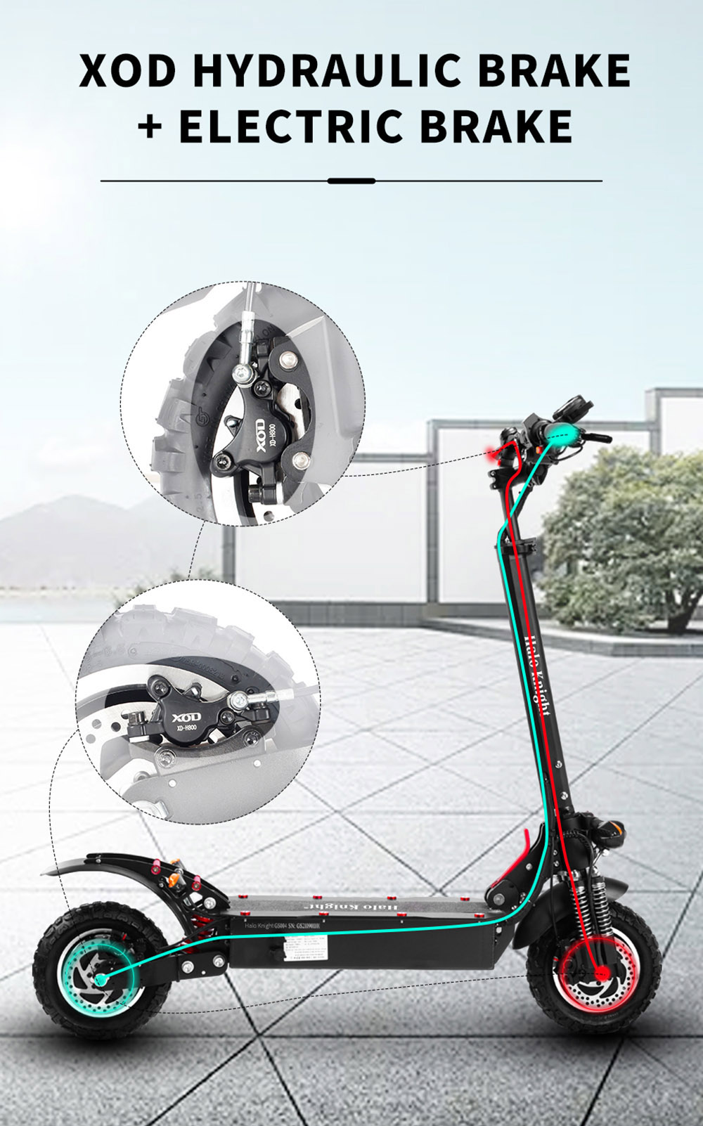 Halo Knight T104 Electric Scooter 10'' Off-road Tire 1000W*2 Dual Motor 65km/h Max Speed 52V 38.4Ah Battery 80km Range