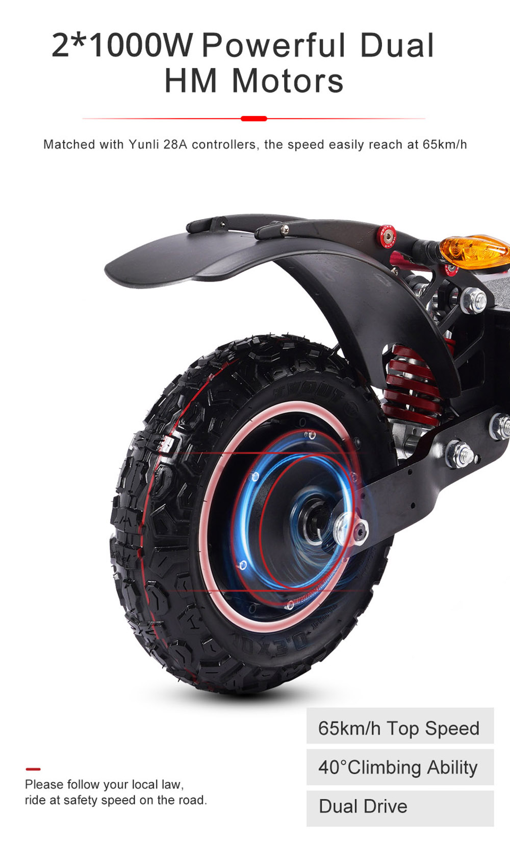 Halo Knight T104 Electric Scooter 10'' Off-road Tire 1000W*2 Dual Motor 65km/h Max Speed 52V 38.4Ah Battery 80km Range