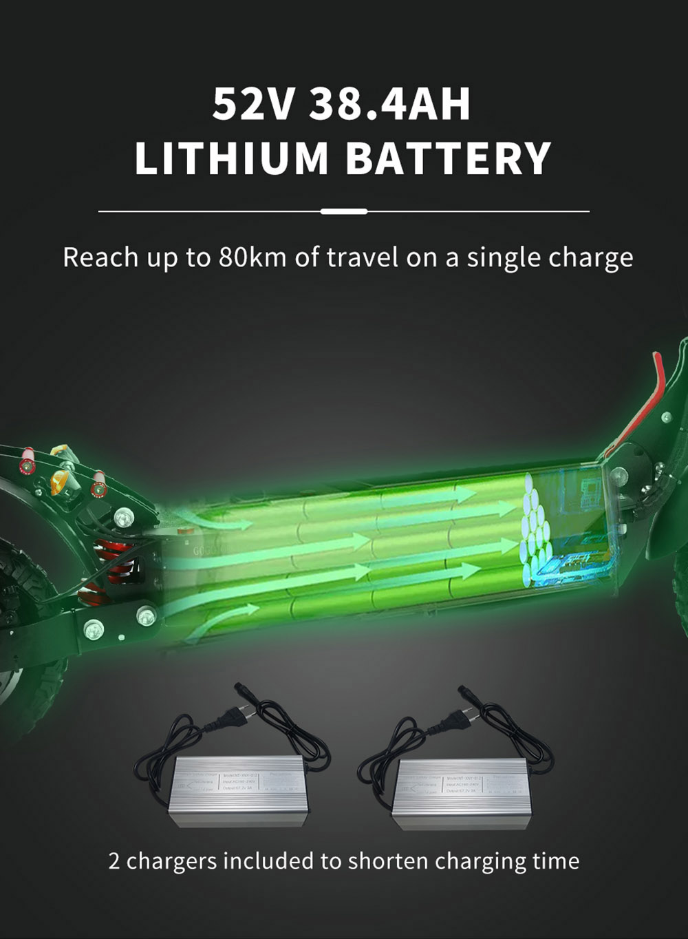 Halo Knight T104 Electric Scooter 10'' Off-road Tire 1000W*2 Dual Motor 65km/h Max Speed 52V 38.4Ah Battery 80km Range