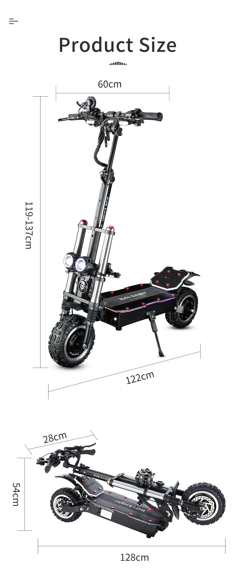 Halo Knight T107 Pro Electric Scooter 11'' Off-road Tire 3000W*2 Dual Motor 95km/h Max Speed 60V 38.4Ah batéria Max. 80km
