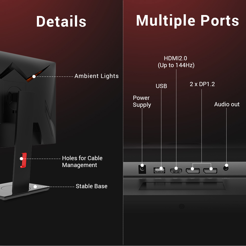 KTC H27T22 Gaming Monitor 27 inch 2560x1440 QHD 165Hz Fast IPS 1ms Response Time 100% sRGB HDMI2.0 DP1.2