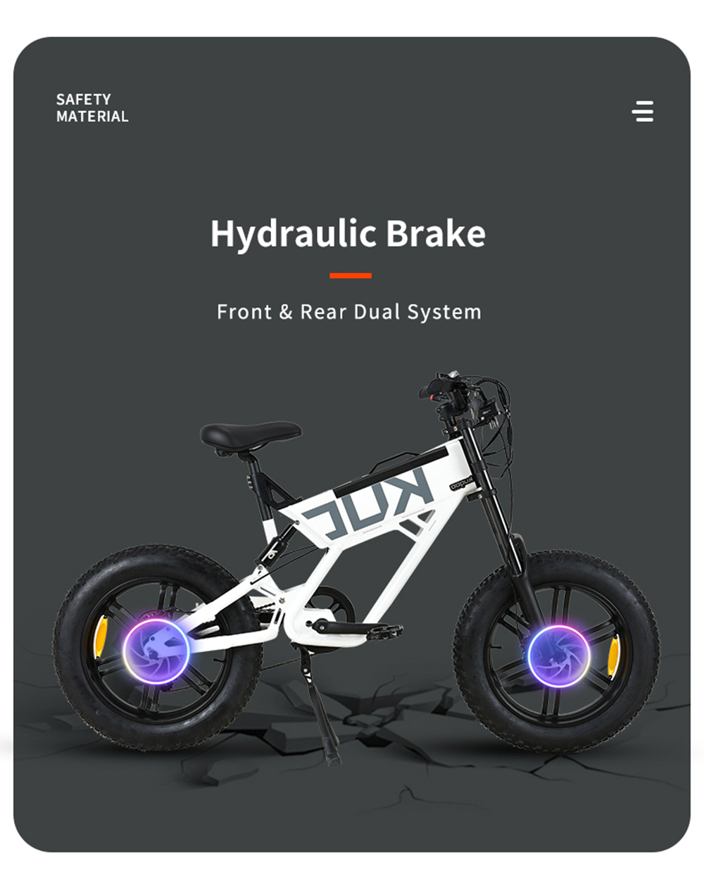 KUGOO T01 Electric Bicycle 48V 500W Motor 13Ah Battery 20X4.0 inch Hydraulic Brakes 50-65KM Mileage 150KG Load - White