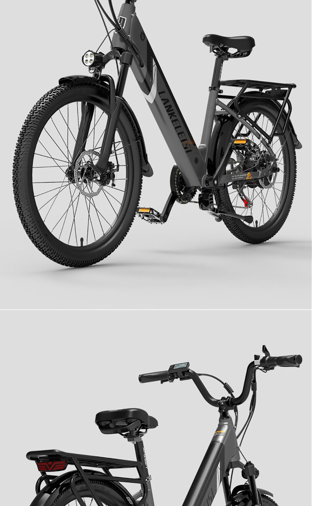 LANKELEISI ES500PRO Elektrobicykel 500W Motor 48V 16Ah Batéria 24'' Pneumatika 32km/h Max. rýchlosť Shimano 7 rýchlostí - sivý