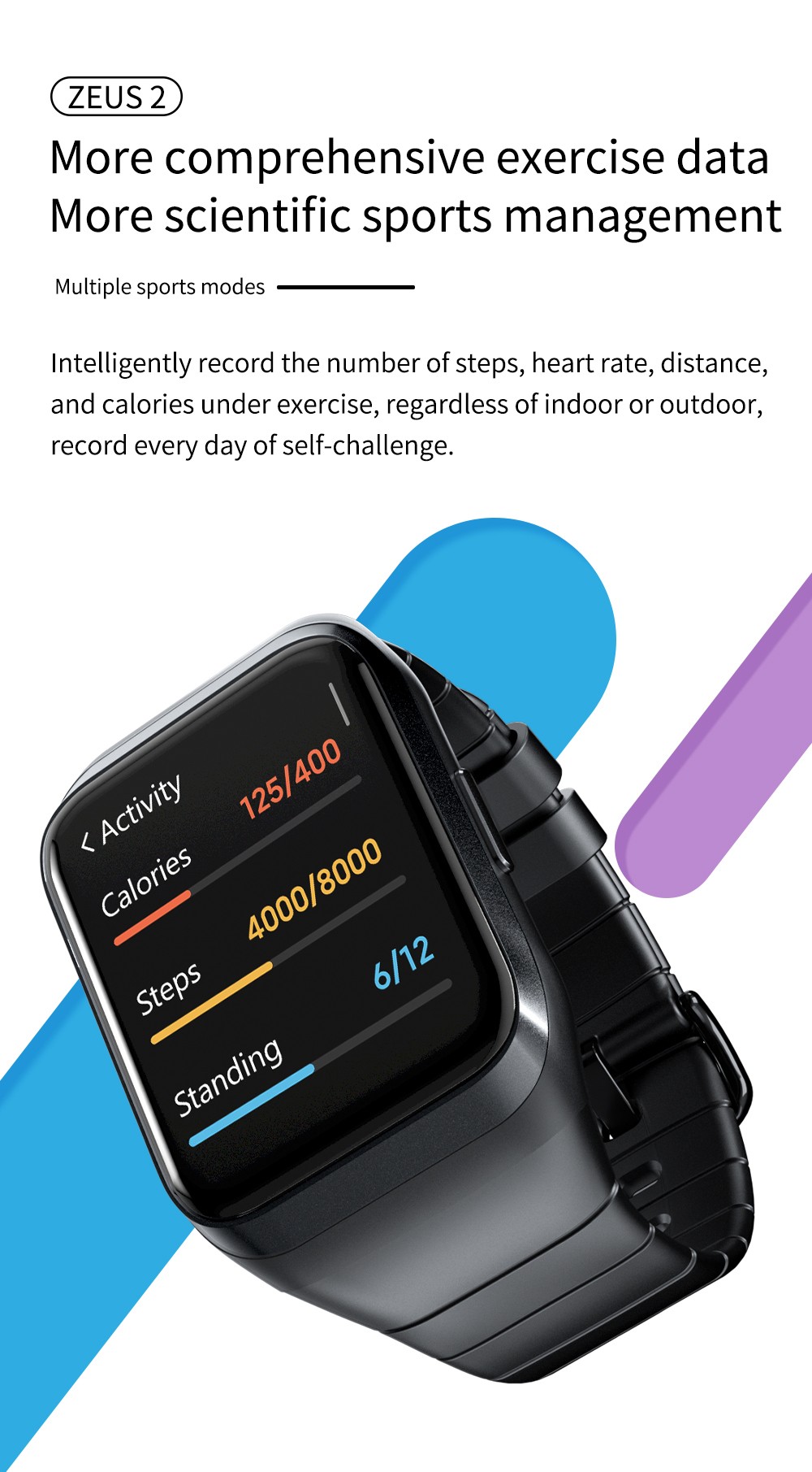 LOKMAT ZEUS 2 Smartwatch 1.69'' TFT Full Touch Screen GPS Sport Bracelet Heart Rate, Blood Oxygen Monitor - Black