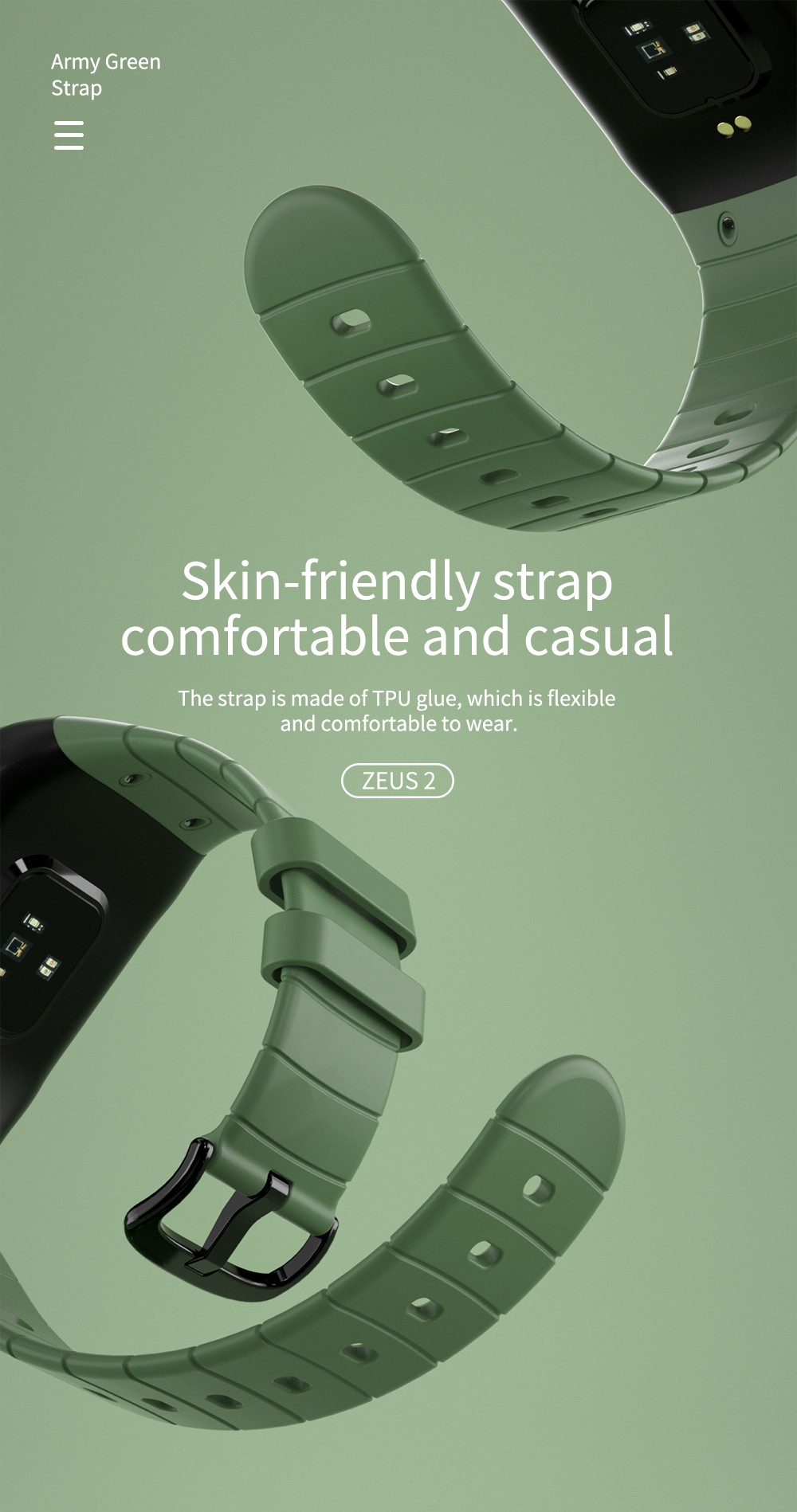 LOKMAT ZEUS 2 Smartwatch 1.69'' TFT Full Touch Screen GPS Sport Bracelet Heart Rate, Blood Oxygen Monitor - Green