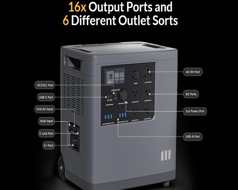 Mango Power E Portable Power Station, 3.5kWh LFP Battery, 14kWh Expandable Capacity, 3000W Power, 16 Output Ports, Charging 80% in 1 Hour, App Control