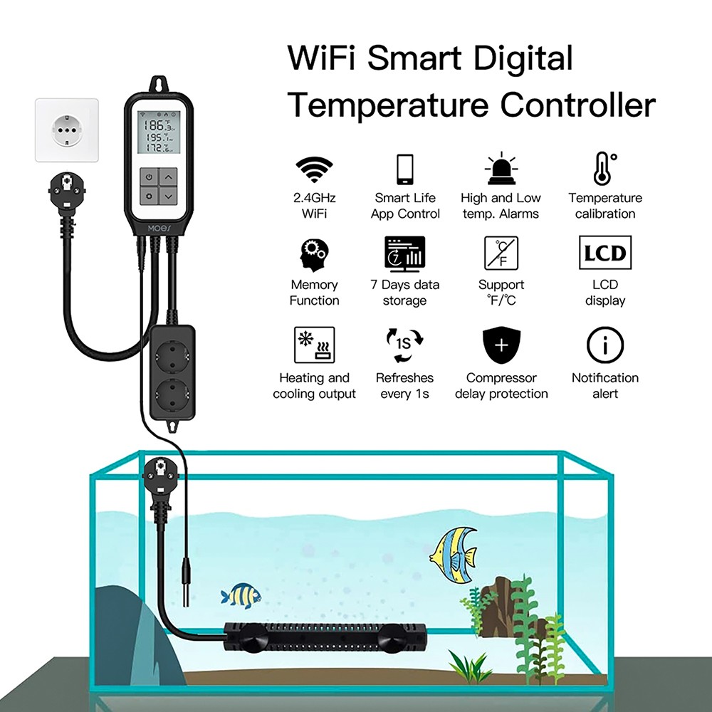 MoesHouse Tuya WiFi Smart Digital Temperature Socket Timing Thermostat, LCD Display, APP Remote Control - EU Plug